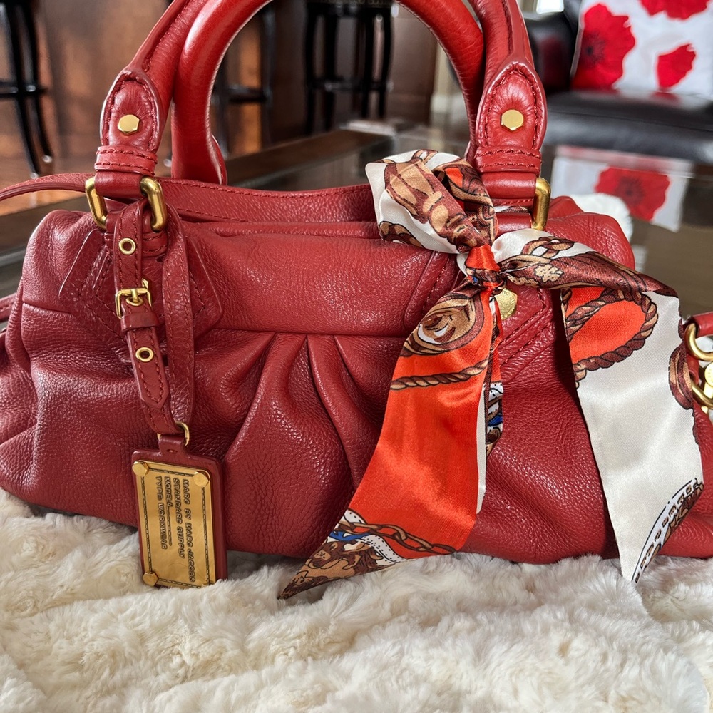 Marc by Marc Jacobs Red Leather Satchel with Scarf Accent